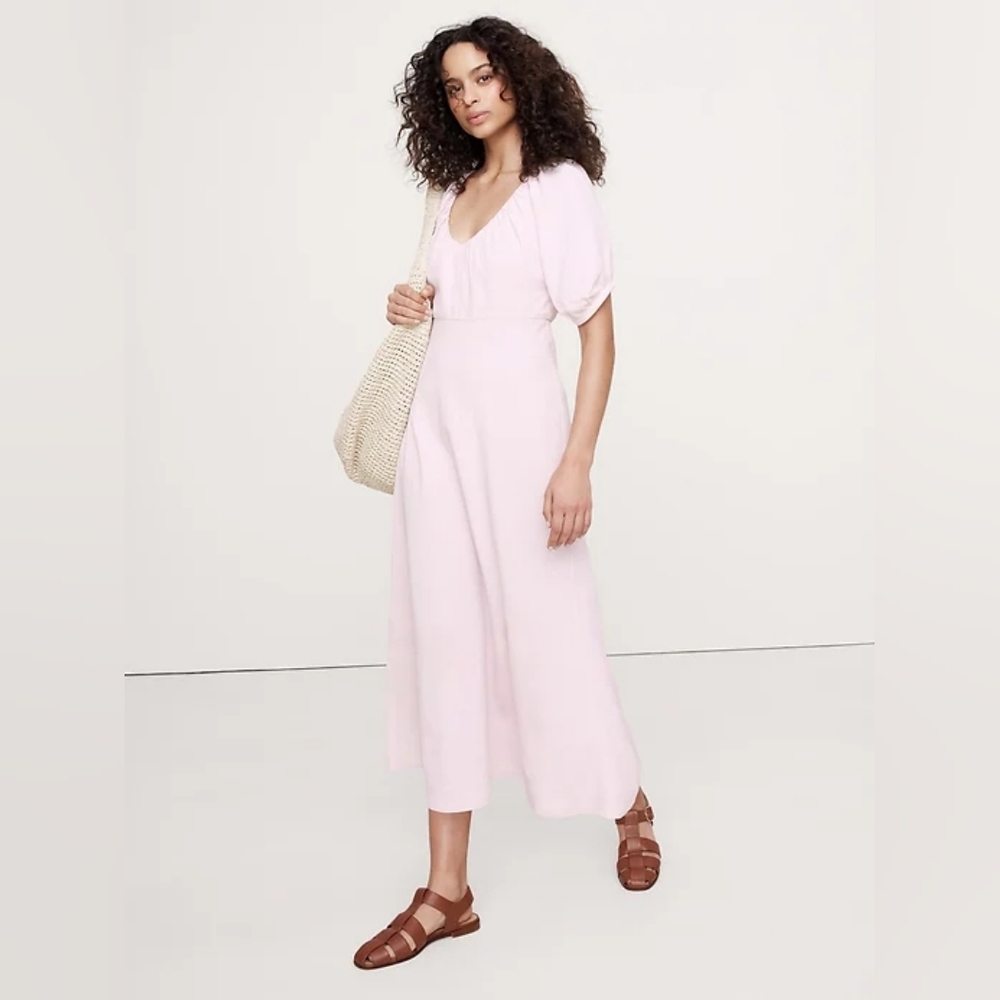 NWT Banana Republic Lilac Sea Viscose-Linen Dupioni Ruched Maxi Dress Size 4